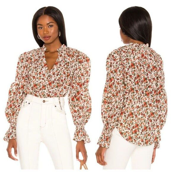 Free People Size M Meant To Be Blouse Vintage Combo Floral Long Sleeve Red Green - Picture 2 of 12